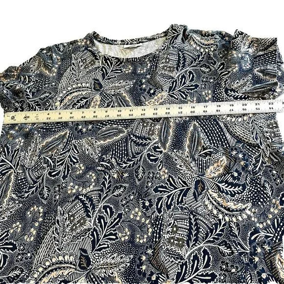 Pure Jill Tunic Mini Dress sz XL Petite Scoop Neck Pockets Cotton Floral Boho - Picture 8 of 9